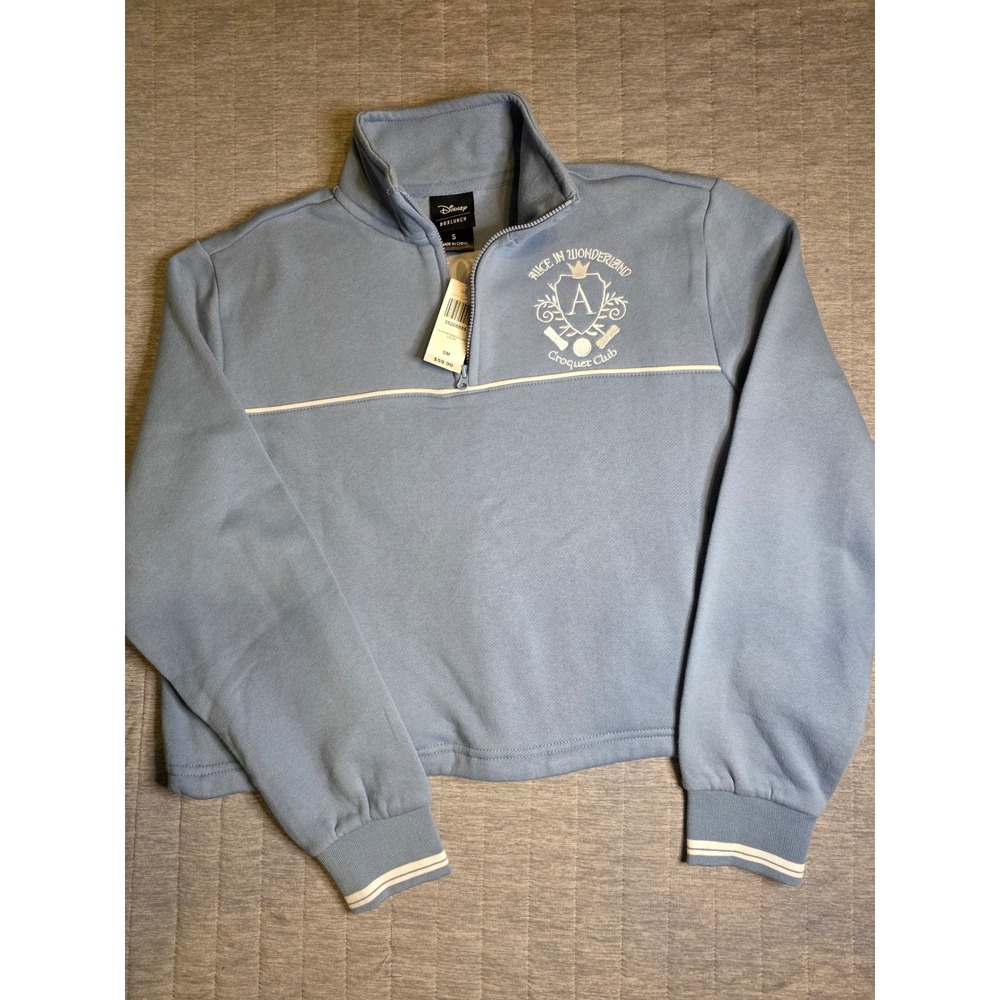 1394Disney BoxLunch Alice in Wonderland Blue Cropped Quarter Zip Sweatshirt Sm